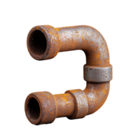 Rusty metal pipe fitting in a curved shape on transparent background png