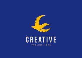 Moon Crane Logo Design Template. Flying Crane Icon vector