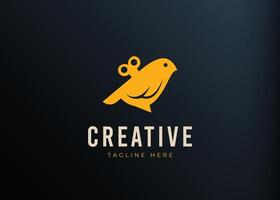 Bird Toy Logo Design Template. Windup Key Bird Icon vector
