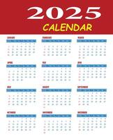 Simple 2025 monthly english calendar template for new year event by illustrator vector