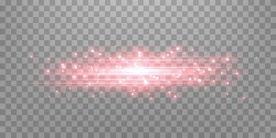 Red horizontal lensflare. Light flash with rays or spotlight and bokeh. Red glow flare light effect vector