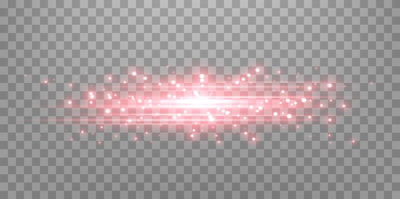 Red horizontal lensflare. Light flash with rays or spotlight and bokeh. Red glow flare light effect
