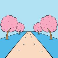 Pink Blossom Trees Line Scenic Spring Path, Tranquil View vector