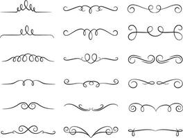 Pixel perfect icon set of decorative swirls dividers filigree decor element flourish line border ornament. Vintage header text separator frame. Thin line icons flat illustrations isolated vector