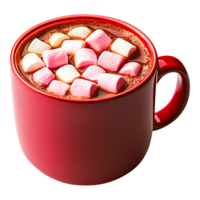 Cozy Red Mug Filled with Hot Chocolate and Colorful Marshmallows png