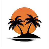 Palm Trees and Sun Silhouette - Coconut Tree and Wave Design Isolated on White Background vector