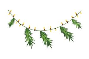 Seamless Christmas Border - Festive Garland with Lights and Coniferous Branches for Elegant Holiday Decor vector