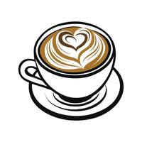 Heart Latte Art Coffee Cup - Top View Minimalist Design for Beverage and Cafe Illustration vector