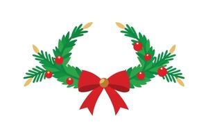 Realistic Christmas Tree Garland - Festive Pine Branches with Red Bows and Ribbons for Holiday Art vector