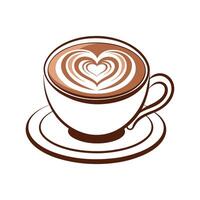 Coffee Cup with Heart Latte Art - Top View Illustration, Minimalist Design for Cafe and Beverage Decor vector