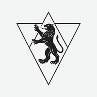 A black and white logo with a lion in the middle vector