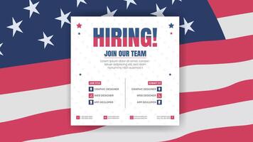 Hiring poster with american flag background vector