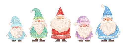 Set of funny gnomes for kids. Scandinavian gnomes, dwarfs for kids in pastel colors. characters vector