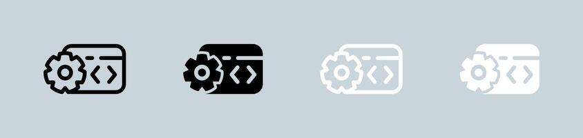 Software icon set in black and white. Technology signs illustration. vector