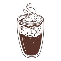 A mug of hot chocolate with marshmallows. Winter soft drink with cocoa in a flat design on a white background. An airy glass glass with a warm drink. A separate illustration vector