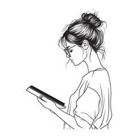 Quiet Reflection Woman Reading a Book Drawing vector