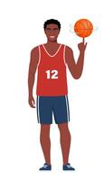 Happy black man basketball player in uniform with ball isolated on white background. illustration. vector