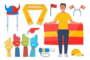 Fan attributes set. football fan character and soccer cheer accessories. Football support. illustration. vector