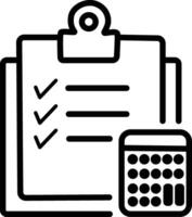 Accounting Checklist Icon with Calculator and Finance Symbol in Classic Line Style vector