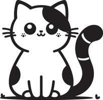 a black and white drawing cartoon of a cat with a heart silhouette art style outline vector