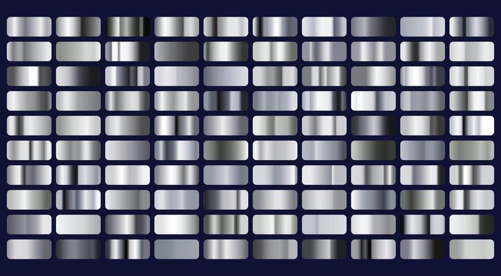 Silver, holographic, bronze and golden foil texture gradation background set.