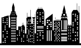 Black and white skyline silhouette with diverse urban architecture. vector