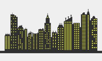Urban Skyline Silhouette with Yellow Illuminated Windows and Modern Building Design vector