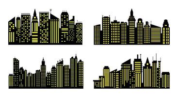 Four cityscapes design with illuminated skyscrapers vector