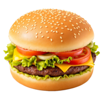 A hamburger with cheese, lettuce, tomato and onions png