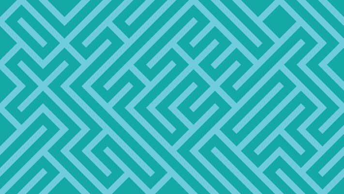 Vibrant turquoise geometric maze pattern with bold lines, abstract design