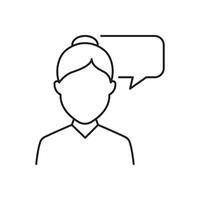 Woman Line Icon with Speech Bubble, Communication or Consultation Concept. Customer Support and Discussion. Isolated Illustration vector