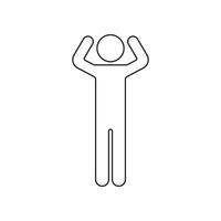 Man Figure with Bent Arms Raised Line Icon. Stick Figure with Arms Raised at Head, Human Body Gesture Pose Outline Symbol. Editable Stroke. Isolated Illustration vector