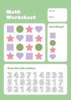 How many math activity page for kids worksheet, Count the number Puzzle game printable for school and preschool. vector