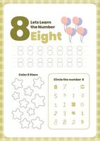 Activity worksheets for kids education with many exercises. Learning numbers from 1 to 10. Trace, color, dot to dot on one page vector