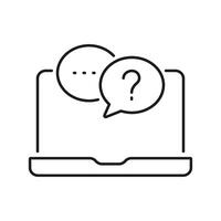 Laptop with Question Chat Bubble Line Icon for Online Support Services. Online Chat for Customer Support Symbol. Editable Stroke. Isolated Illustration vector