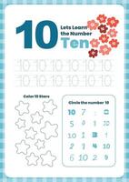 Activity worksheets for kids education with many exercises. Learning numbers from 1 to 10. Trace, color, dot to dot on one page vector