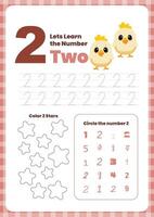Activity worksheets for kids education with many exercises. Learning numbers from 1 to 10. Trace, color, dot to dot on one page vector