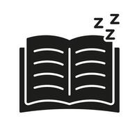 Open Book With ZZZ Silhouette Icon. Reading Before Sleep Glyph Symbol. Bedtime Story Reading. Isolated Illustration vector