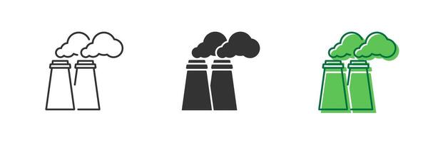 Pollution and Emissions Line and Silhouette Icon Set. Factory Chimneys with Smoke for Environmental Impact. Editable Stroke. Isolated Illustration vector