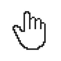 Pixelated Hand Icon. Selection Gesture in Pixel Art Style. Pointer Control in Digital Interfaces. Isolated Illustration vector