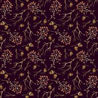 Tree branches, viburnum berry, acorns, seamless watercolor pattern. All objects are hand painted with watercolor. Suitable for printing on fabric, paper, wrapping paper, scrapbooking and cards vector