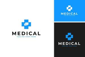 Modern healthcare logo design with chat and cross elements template illustration vector