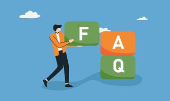 FAQ Customer support contacting with helpdesk service, asking questions and receiving answers vector