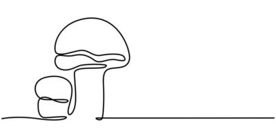 Continuous Line Art Oyster mushroom minimalist black linear isolated on white background vector