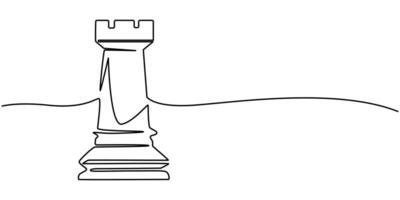 Continuous one line drawing of chess rook simple chess toren line art illustration vector