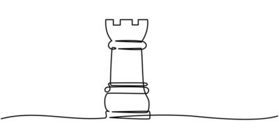 Single continuous line drawing rook chess piece vector