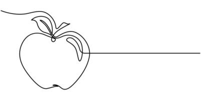 A simple continuous line drawing of an apple on a white background vector