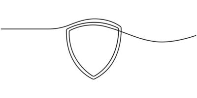 Continuous linear drawing of shield vector