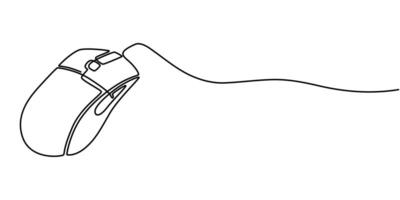 Mouse computer one continuous single line art drawing vector