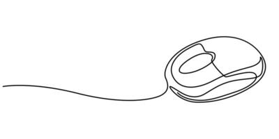 Continuous One Line Drawing Computer Mouse Black Stroke Linear Icon vector
